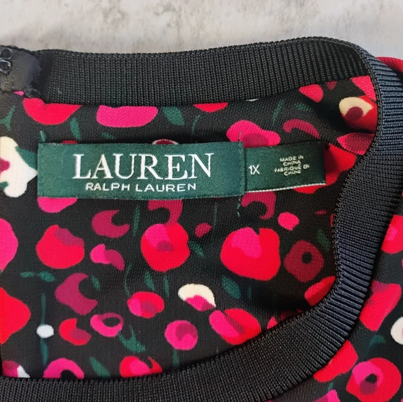 Lauren Ralph Lauren Floral Artsy Stretch Jersey Top Crewneck Plus Size 1X - Picture 7 of 11